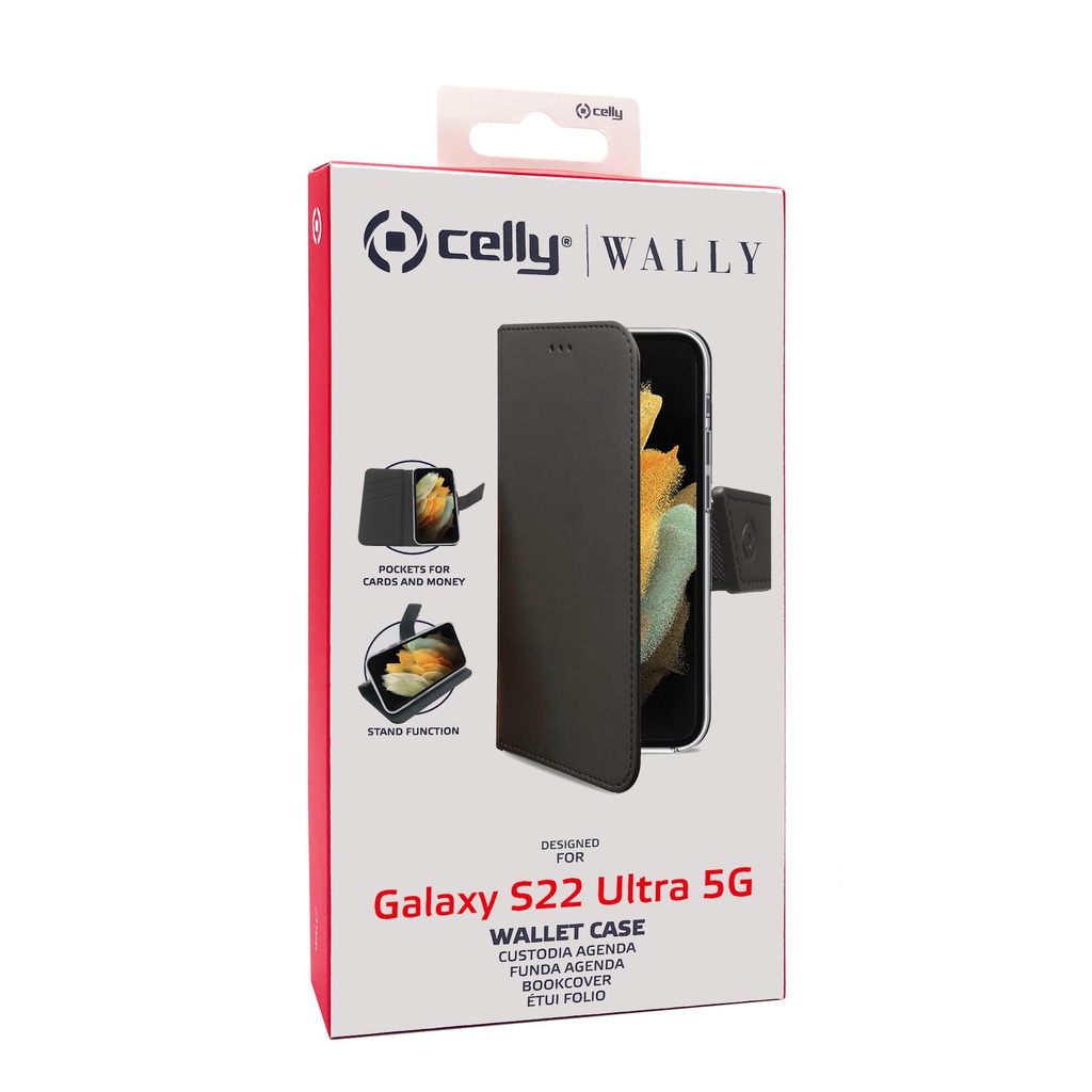 Custodia Celly Samsung S22 Ultra 5G wallet case black WALLY1012