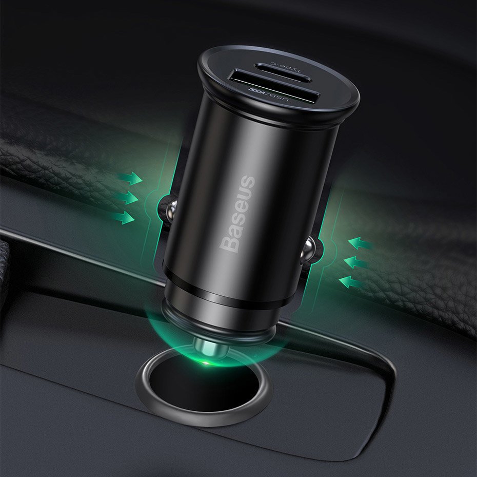 Caricabatteria auto USB Baseus 30W PPS + 1 porta USB-C (PD / QC4.0) black CCYS-C01