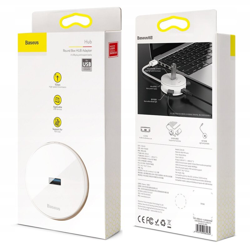 Baseus Hub USB 3.0 1x USB 3.0 + 3x USB 2.0 Airjoy round box white CAHUB-F02