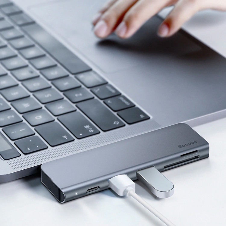 Baseus Hub USB-C 5-in-1 con 2x USB 3.0 + SD TF reader Harmonica adapter grey CAHUB-K0G