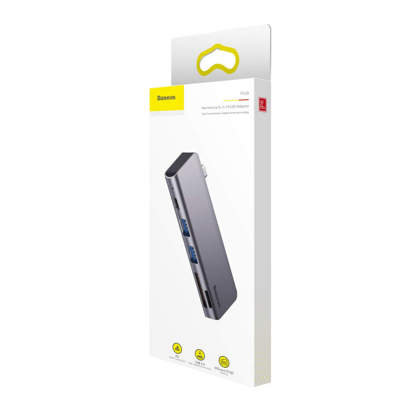 Baseus Hub USB-C 5-in-1 con 2x USB 3.0 + SD TF reader Harmonica adapter grey CAHUB-K0G
