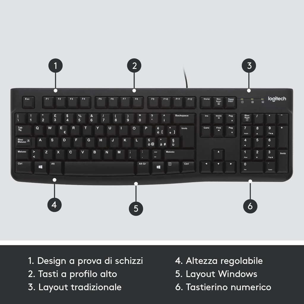 Logitech Tastiera usb nero layout italiano K120 920-002492