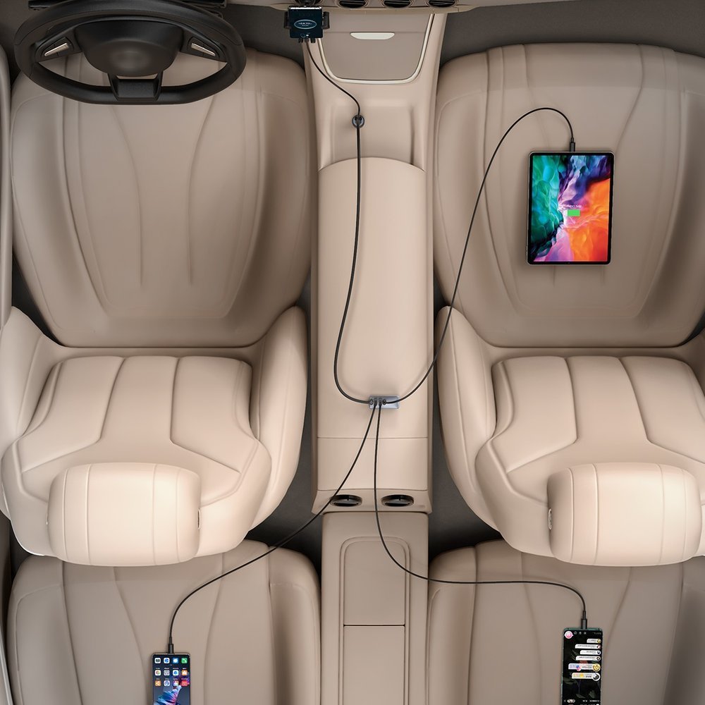 Baseus caricabatteria da auto 120W (3x USB+ USB-C) Share Together grey CCBT-B0G
