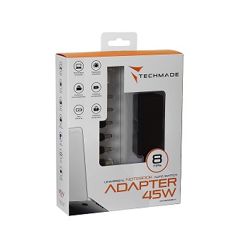 Techmade alimentatore universale per notebook 45w con 8 adattatori autosettanti TM-AFUA04