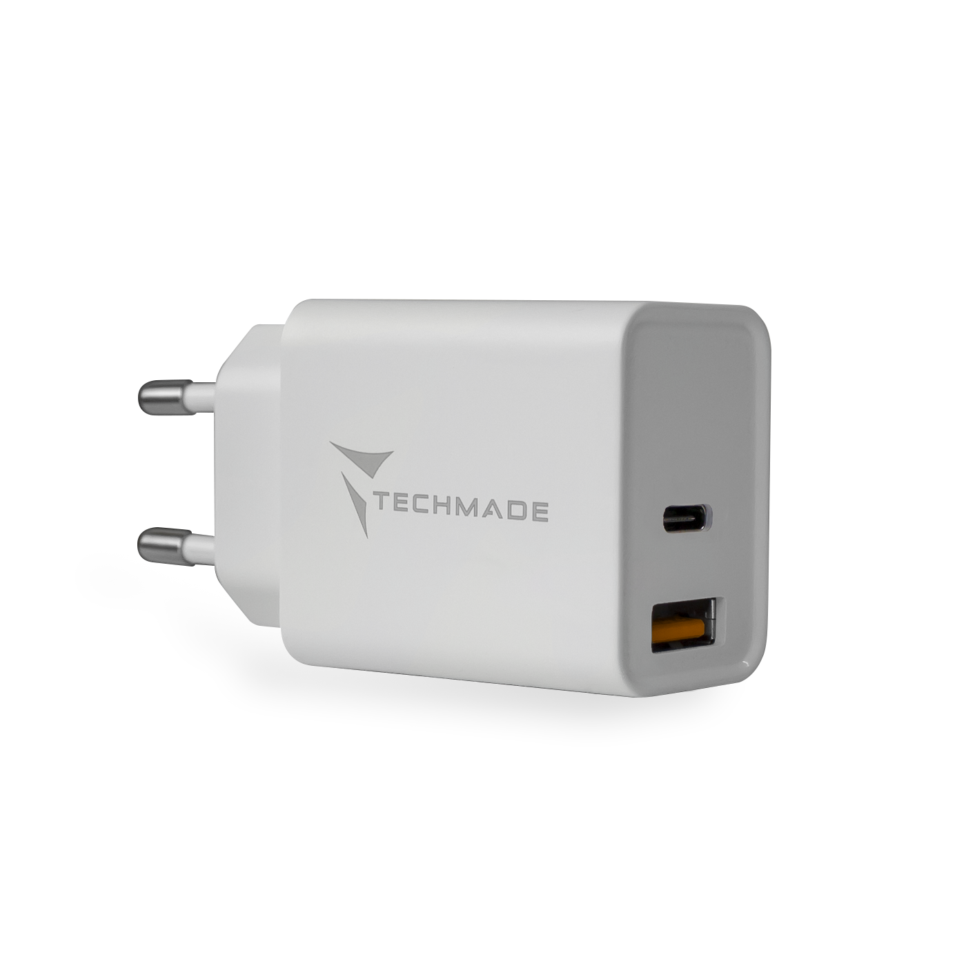 Techmade caricabatteria USB 20W 2 porte USB + USB-C fast white TM-TC046AC