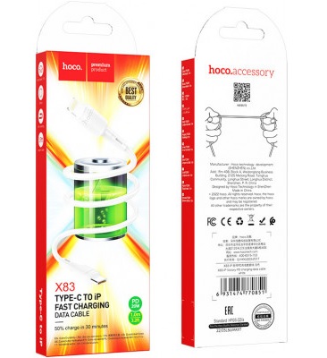 Hoco cavo dati Type-C a Lightning 1mt 20W fast charging white X83