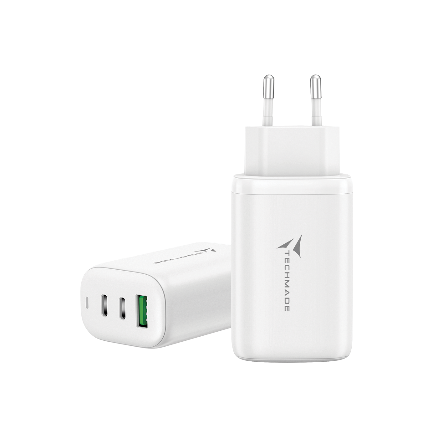 Techmade caricabatteria USB 65W 3 porte (USB + 2 USB-C) fast white TM-P937-WK
