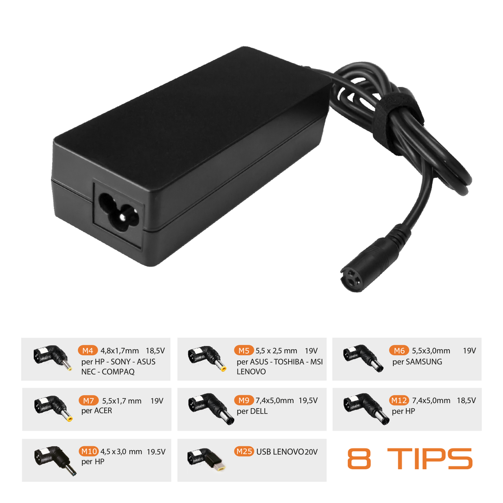 Techmade alimentatore universale per notebook 65w con 8 adattatori autosettanti TM-AFUA06