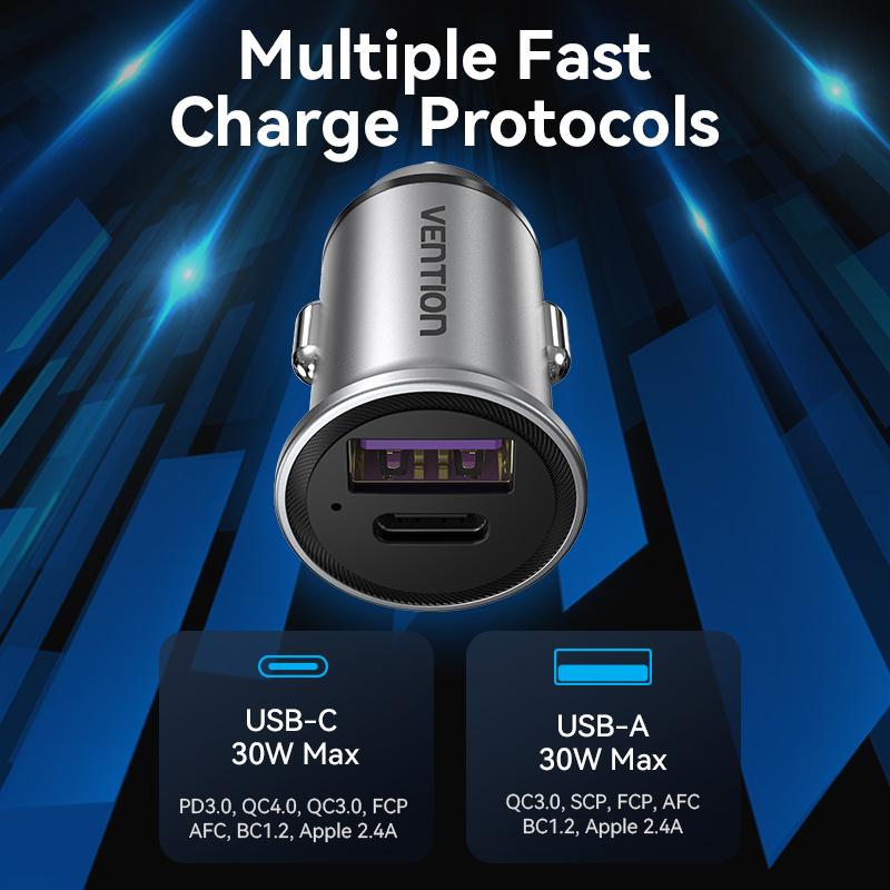 Vention Caricabatterie per Auto 30W 2 porte (USB) Mini alluminium gray FFFH0