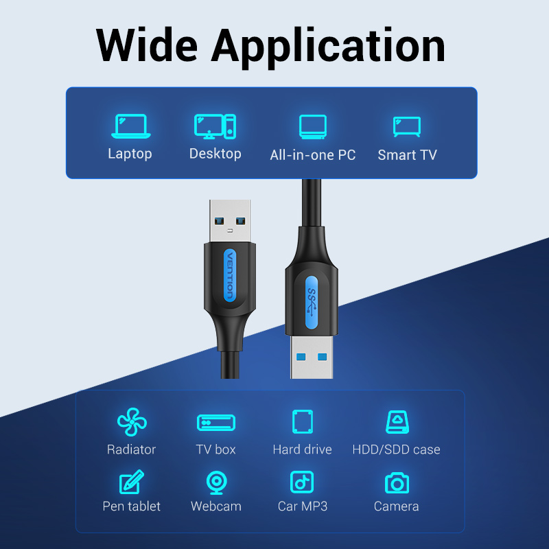 Vention Cavo Dati di prolunga USB 3.0 da maschio a maschio 1.5mt PVC black CONBG