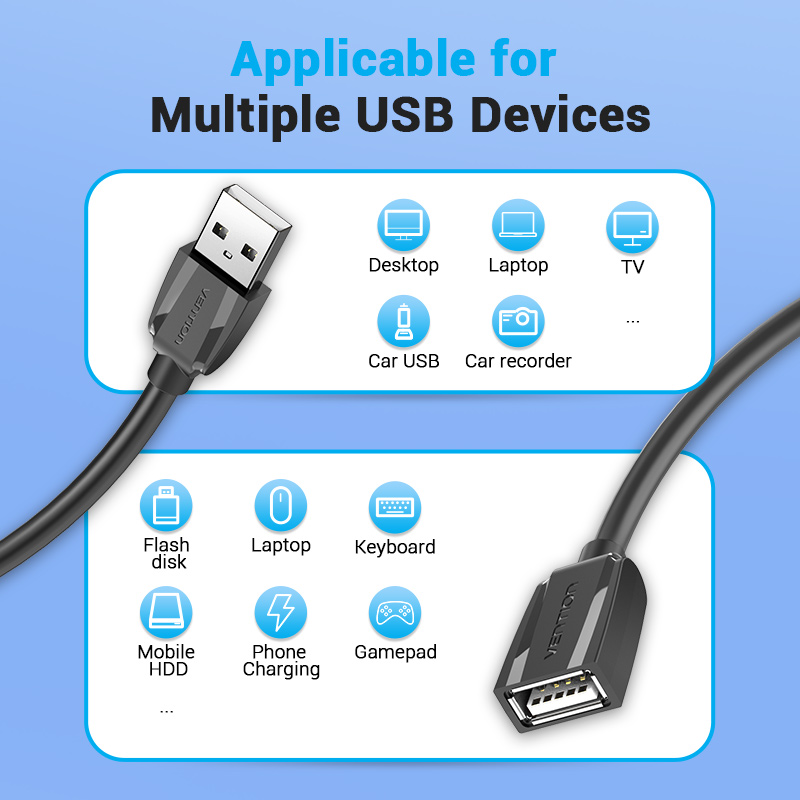 Vention Cavo Dati di prolunga USB da maschio a femmina 2mt black VAS-A44-B200