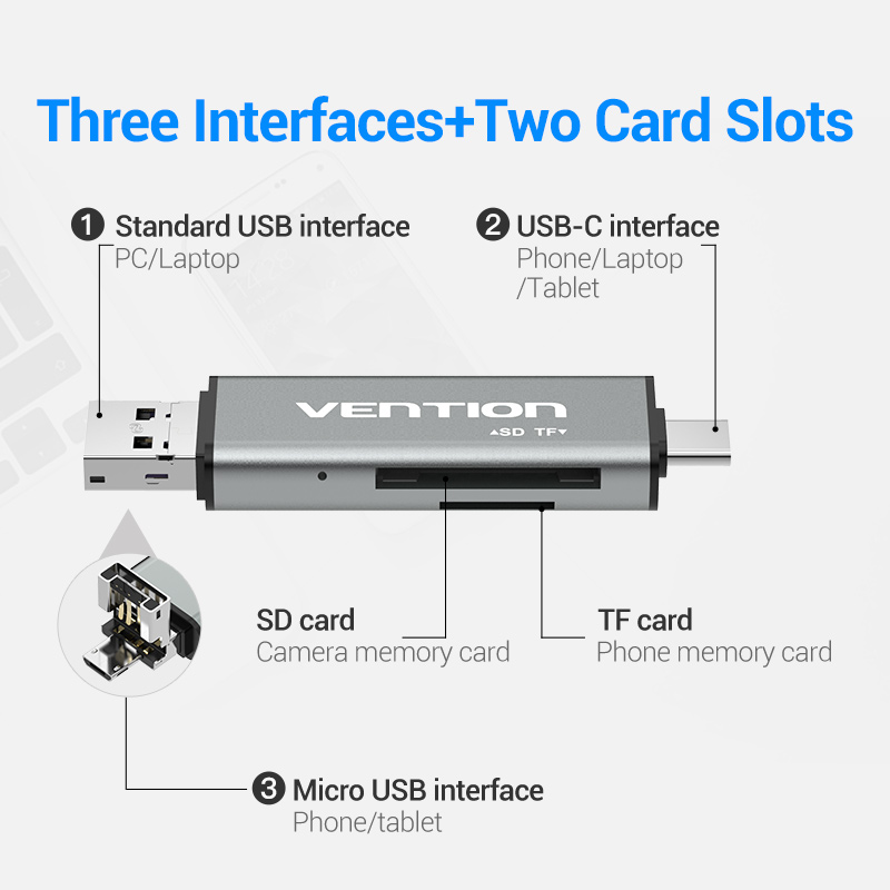 Vention Lettore di schede esterno multifunzione USB gray CCJH0