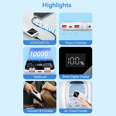 Vention Power Bank 10000mAh 22.5W con Display LED White FHKW0
