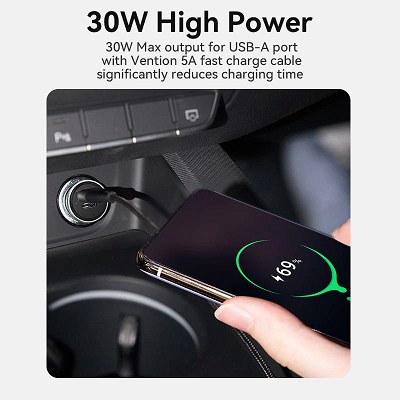 Vention Caricabatterie per Auto 30W 2 porte (USB+USB-C) Mini alluminium gray FFFH0