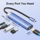 Vention Hub Type-C 5 in 1 con 3 Porte USB, 1 HDMI, 1 USB-C PD 0,15 mt Blue Aluminum Alloy Type TGESB