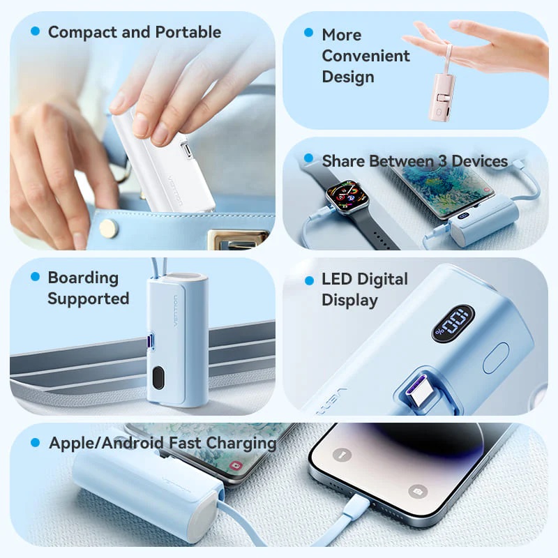 Vention Power Bank 4800mAh 22.5W con Display LED Type-C Black FHQB0
