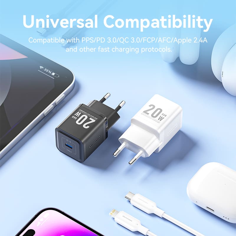 Vention Caricabatterie 20W USB-C GaN con Cavo Dati Type-C to Lightning 1 mt Black TZ-FEPB0-EU-02