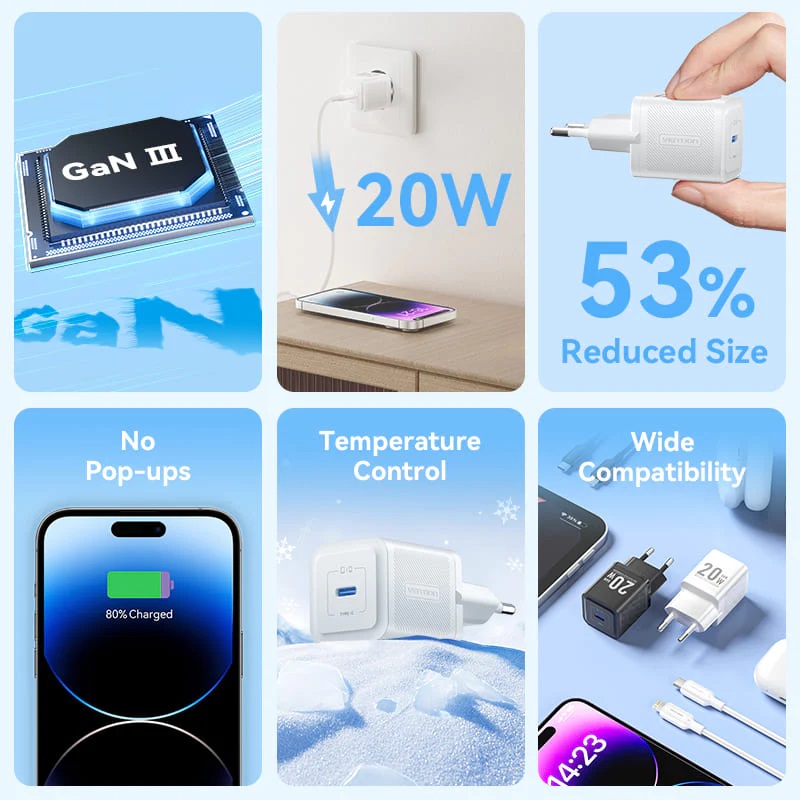 Vention Caricabatterie 20W USB-C GaN con Cavo Dati Type-C to Lightning 1 mt Black TZ-FEPB0-EU-02