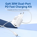 Vention Caricabatterie 30W 2 Porte (USB + USB-C) GaN con Cavo Dati Type-C to Type-C 1 mt Black TZ-FEQB0-EU-01