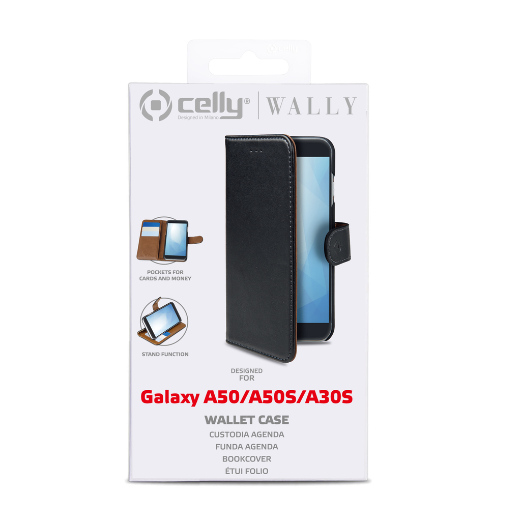 Custodia Celly Samsung A50, A50s, A30s wallet case black WALLY834