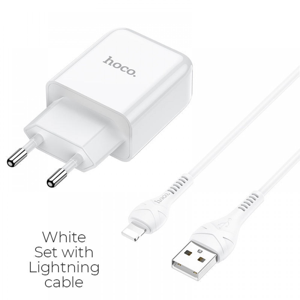 Caricabatteria USB Hoco 2.1A + cavo Lightning white N2.L