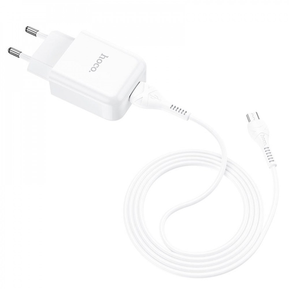 Caricabatteria USB Hoco 2.1A + cavo MicroUsb white N2.M