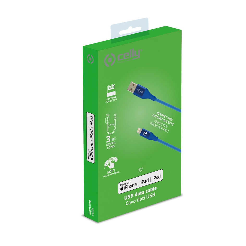 Cavo dati Lightning Celly 3mt blue USBLIGHTCOL3MBL