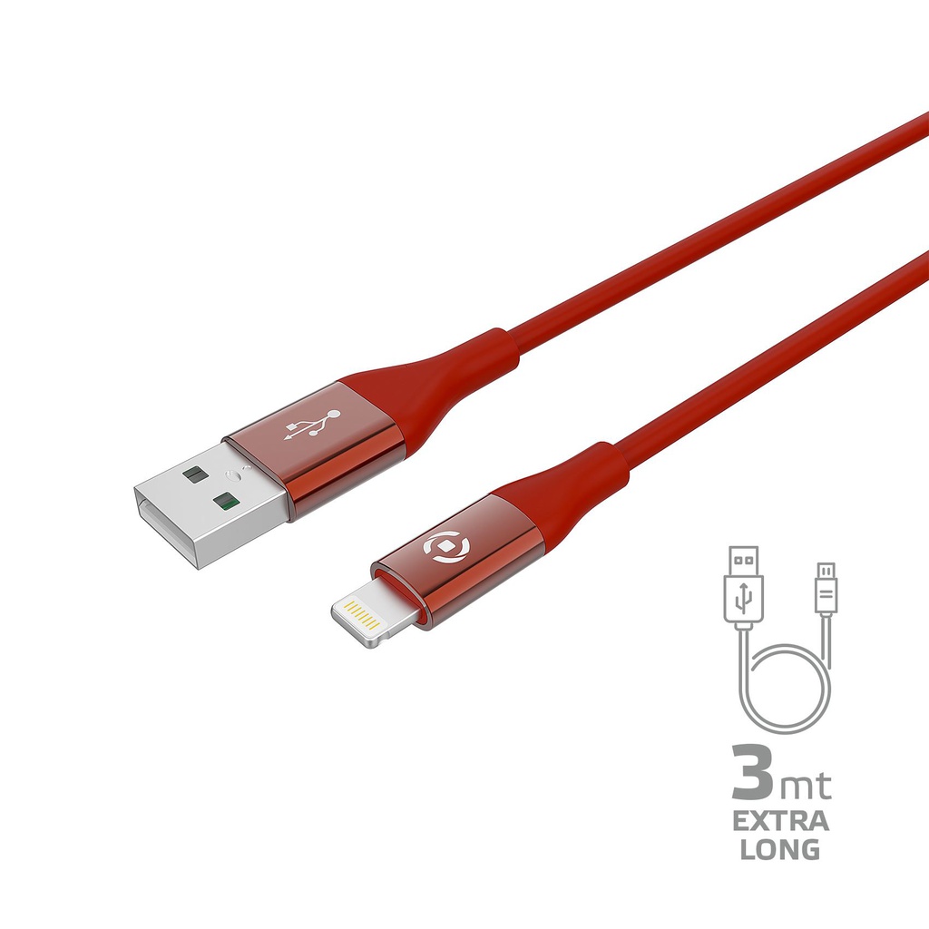Cavo dati Lightning Celly 3mt red USBLIGHTCOL3MRD