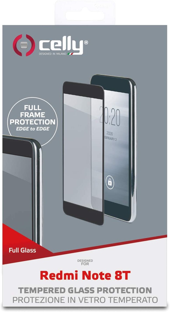 Pellicola vetro Celly Xiaomi Redmi Note 8T full glass FULLGLASS893BK