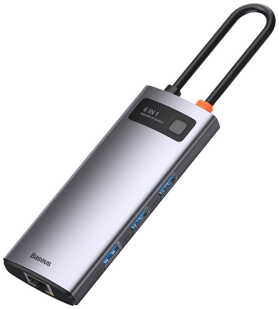 Hub USB-C Baseus 6 in 1 con 3 USB 3.0, 1 HDMI, 1 RJ45, 1 PD CAHUB-CW0G grey