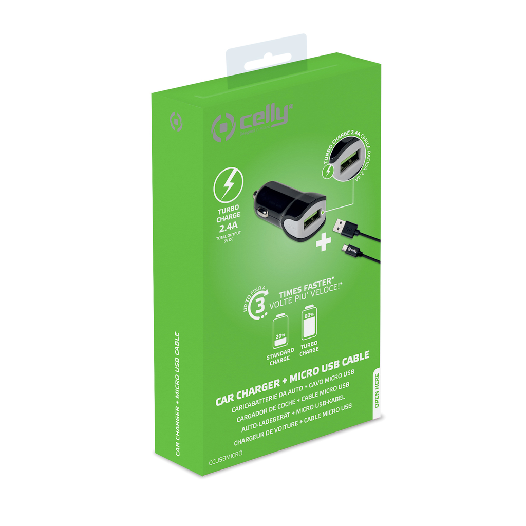 Caricabatteria auto USB Celly CCUSBMICRO  + cavo Micro Usb black