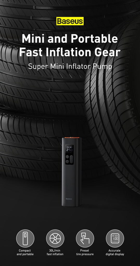 Compressore portatile Baseus super mini inflator pump CRCQ000001 black