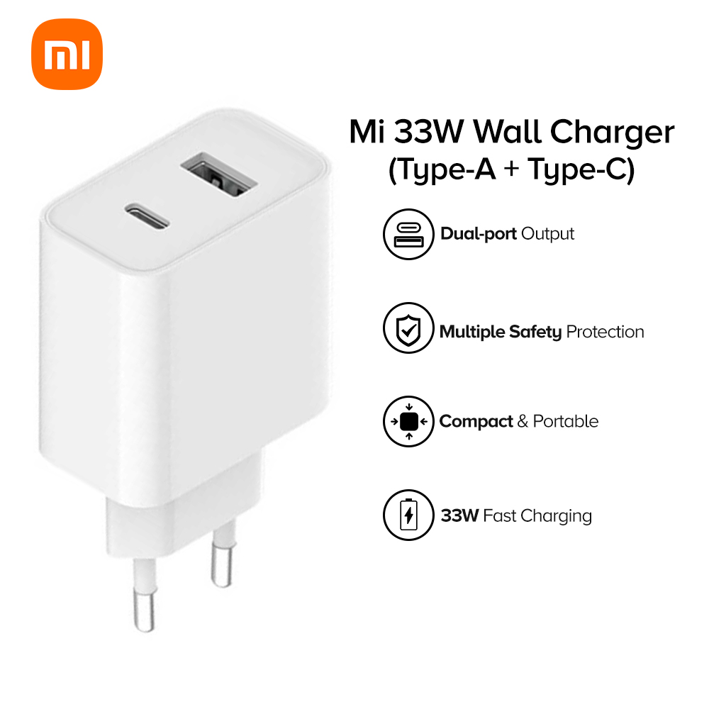 Caricabatteria USB Xiaomi Mi 33W fast charger 2 porte USB + USB-C white BHR4996GL