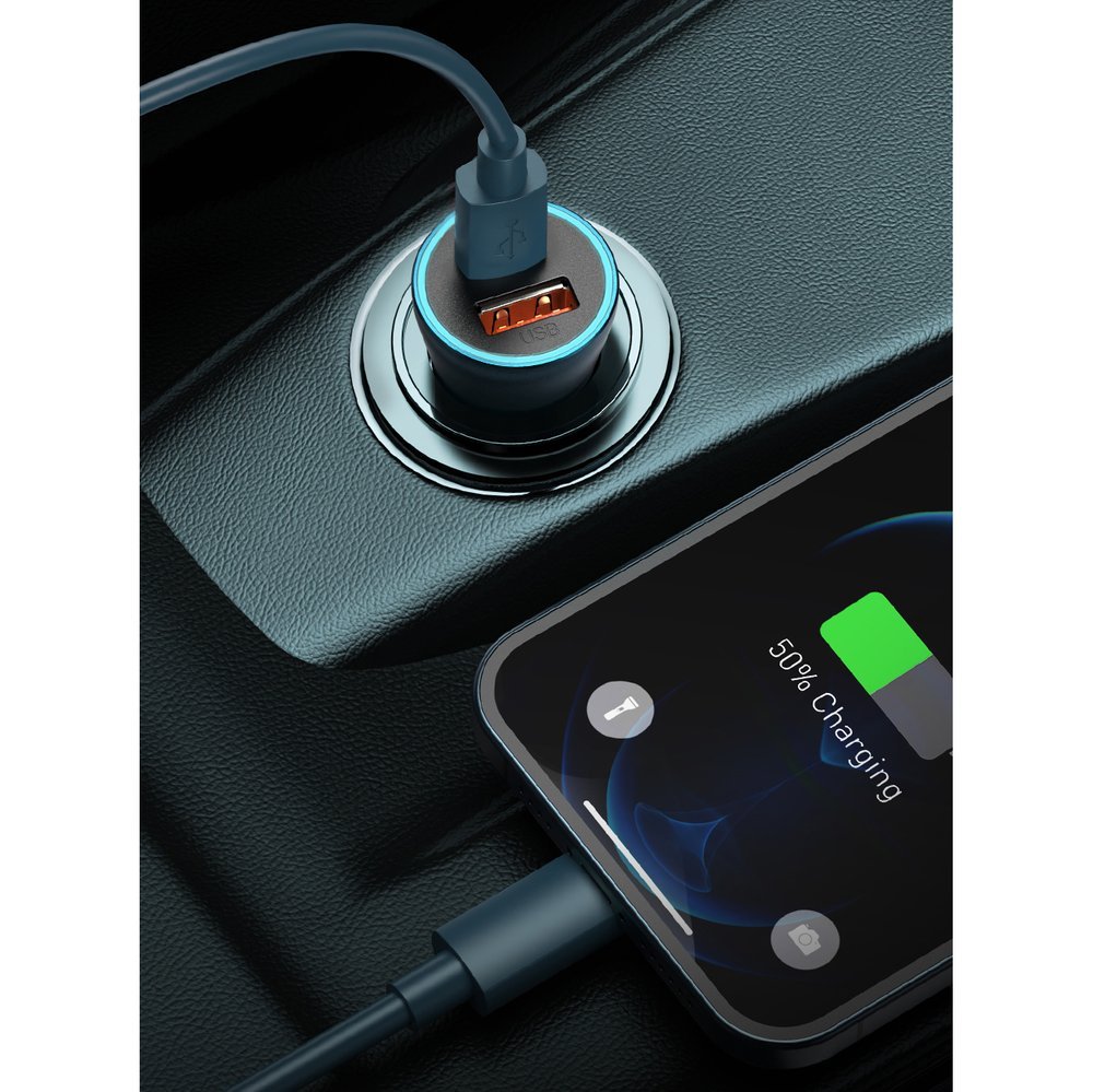 Baseus caricabatteria da auto 40W USB+USB-C QC SCP + cavo Type-C a Lightning 1mt Golden Contactor Pro black TZCCJD-B0G