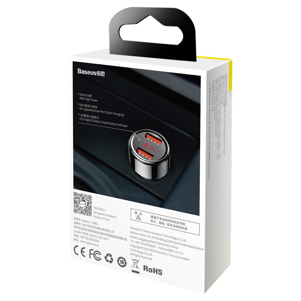 Baseus caricabatteria da auto 45W 2xUSB QC 3.0 Magic black CCMLC20A-01