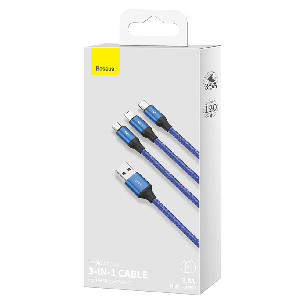 Baseus cavo dati 3in1 Type C, Lightning, MicroUsb 3A 1.2mt Rapid blue CAJS000003