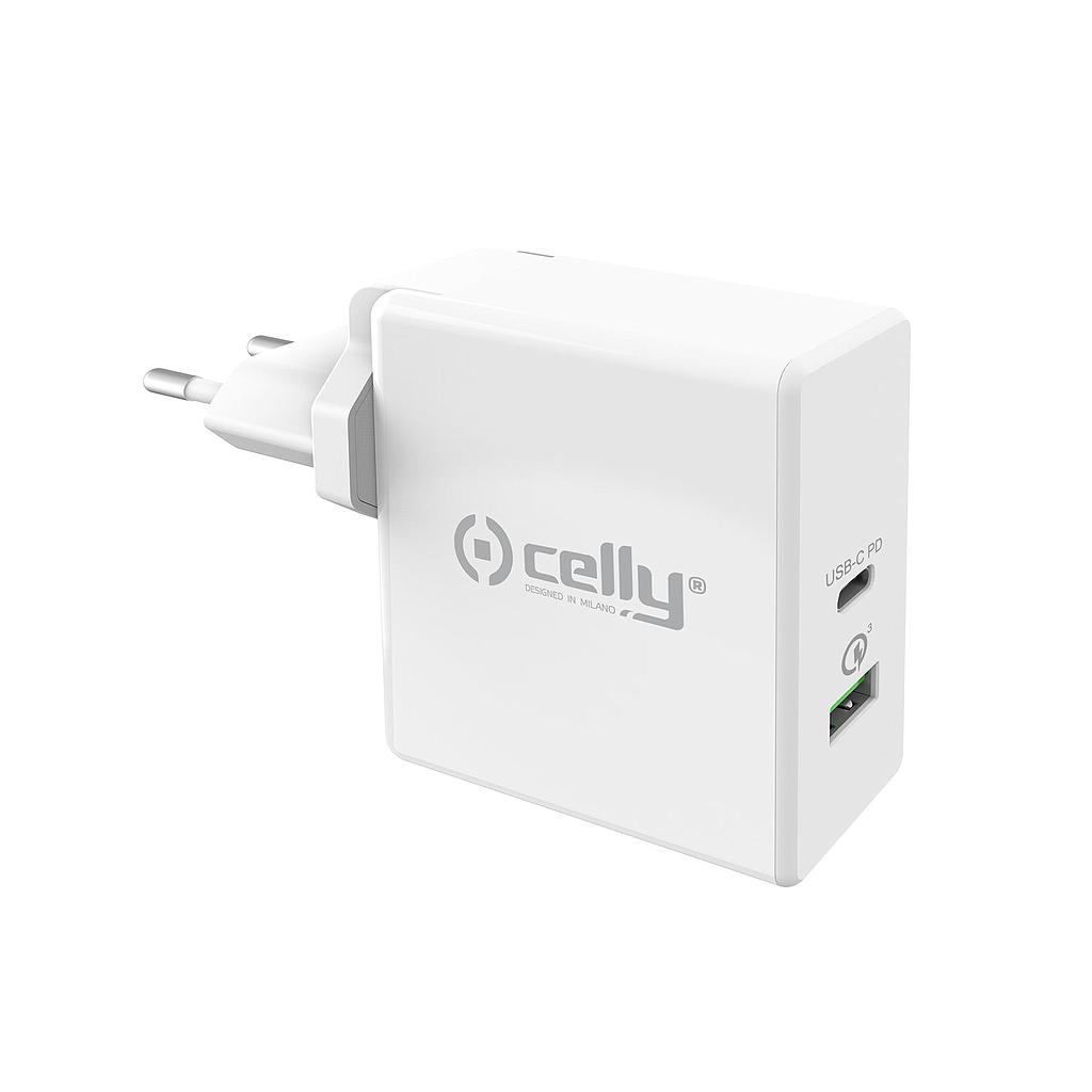 Caricabatterie USB-C + USB Celly TCUSBC30WWH 30W wall Caricabatterie