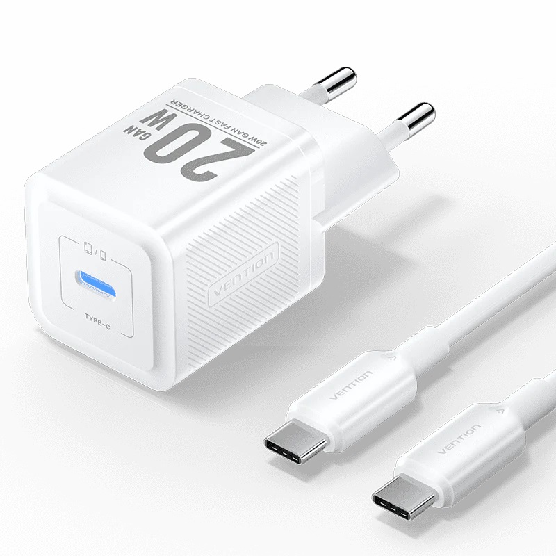 Vention Charger 20W USB-C GaN with Data Cable Type-C to Type-C 1 mt White TZ-FEPW0-EU-01