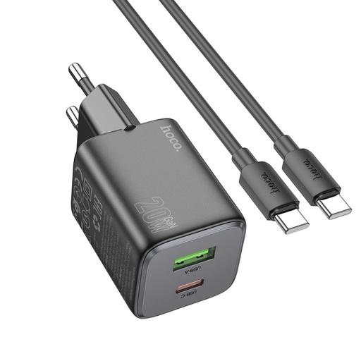 [6942007617062] Hoco Caricabatterie 20W 2 porte (USB + USB-C) con Cavo Type-c to Type-c black N41