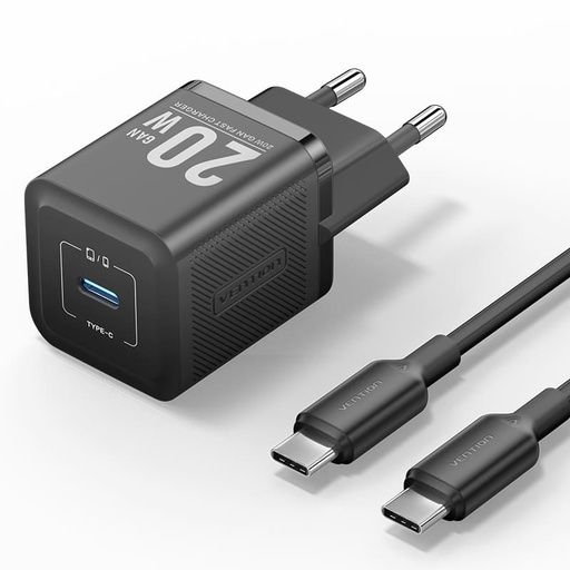 [6922794786233] Vention Charger 20W USB-C GaN with Data Cable Type-C to Type-C 1 mt Black TZ-FEPB0-EU-01