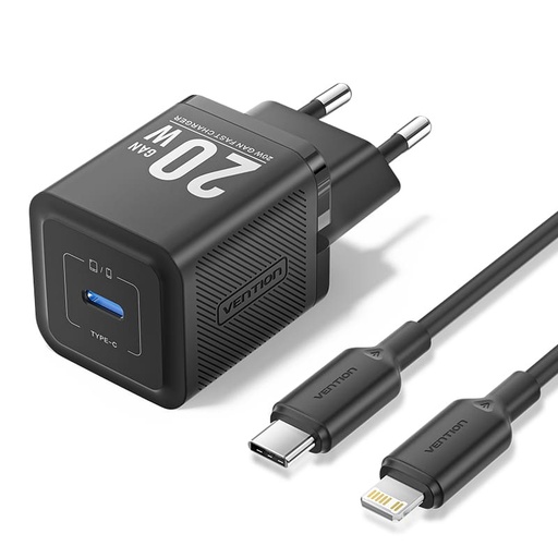 [6922794786240] Vention Charger 20W USB-C GaN with Data Cable Type-C to Lightning 1 mt Black TZ-FEPB0-EU-02