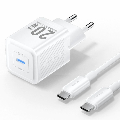 [6922794786295] Vention Charger 20W USB-C GaN with Data Cable Type-C to Type-C 1 mt White TZ-FEPW0-EU-01