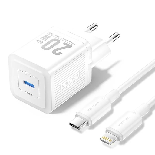 [6922794786301] Vention Charger 20W USB-C GaN with Data Cable Type-C to Lightning 1 mt White TZ-FEPW0-EU-02