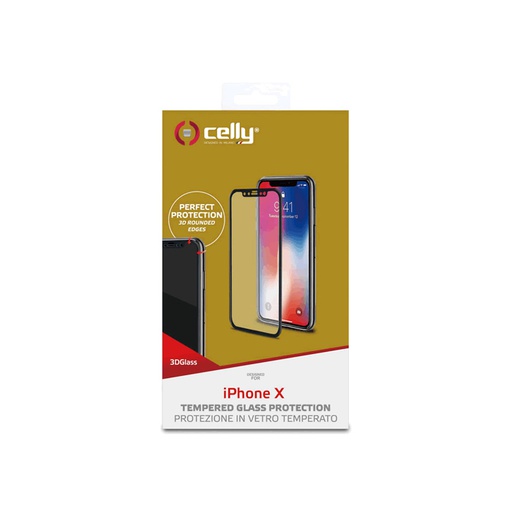 [8021735730750] Tempered glass Celly Apple iPhone X, iPhone Xs 3D glass 3DGLASS900BK 